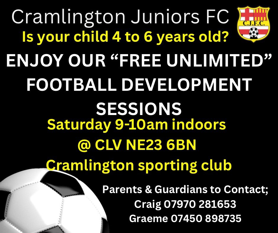 You don get much free nowadays!

Don’t miss out on our “FREE UNLIMITED” football development sessions for 4-6 year old….