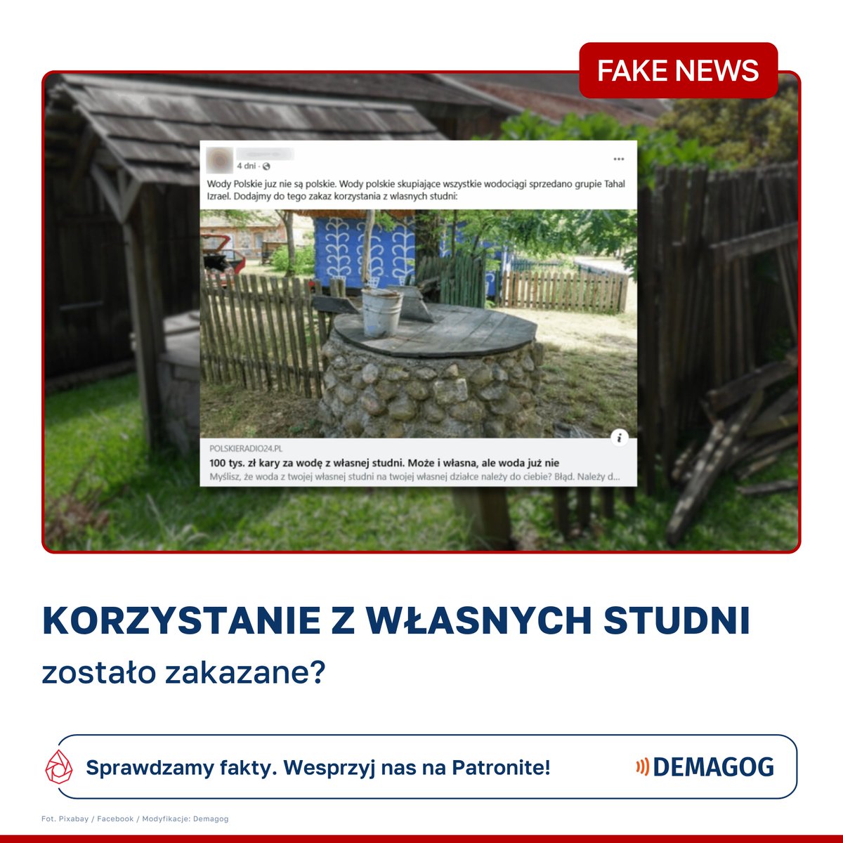 ⁉️ Zakazano korzystania z prywatnych studni, a kontrolę nad <a href="/WodyPolskie/">Wody Polskie</a> przejęła 🇮🇱 izraelska spółka? To ❌ #fakenews

💧 W sieci krążą informacje o sprzedaży Wód Polskich grupie Tahal Izrael oraz całkowitym zakazie korzystania z własnych studni.

💡 W rzeczywistości Wody