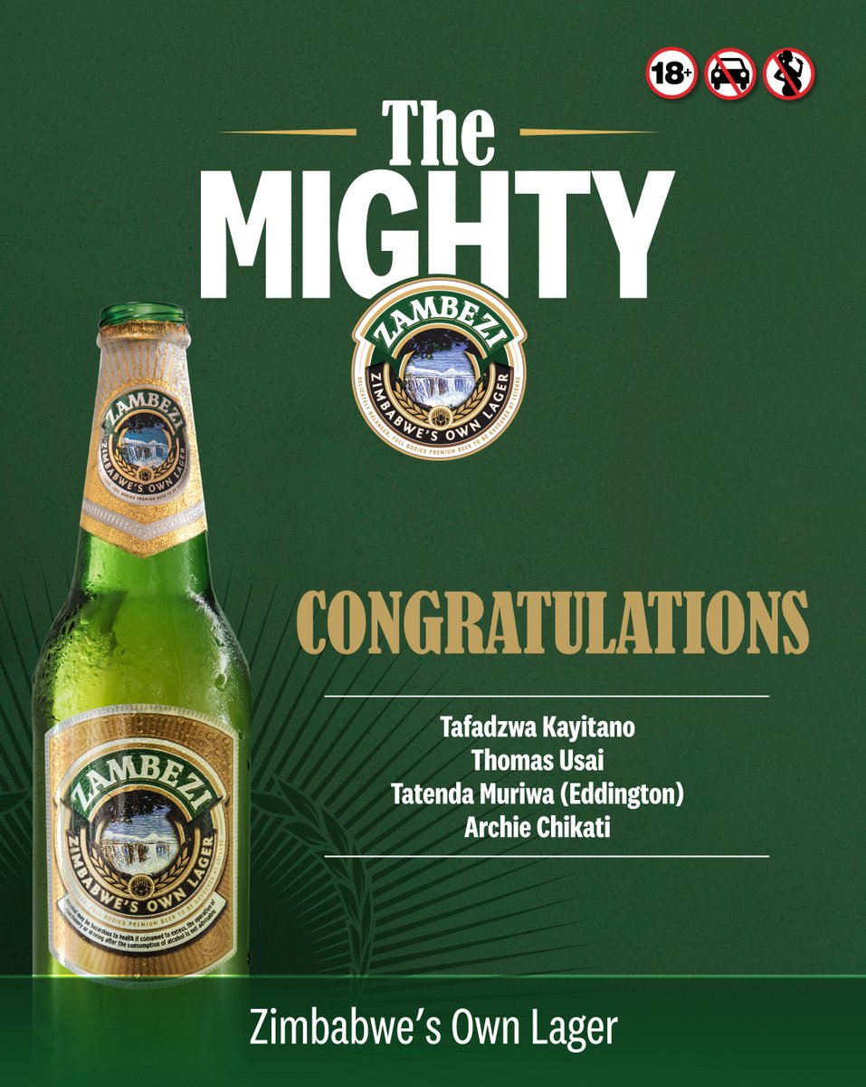 he results are in! The correct answer was 34 Zambezi Lagers in our TVC. 🍻

A huge congrats to our 4 lucky #Zambezian winners:

1. Tafadzwa Kayitano
2. Thomas Usai
3. Tatenda Muriwa (Eddington)
4. Archie Chikati

Please DM us to claim your exclusive Zambezi Merchandise Pack!