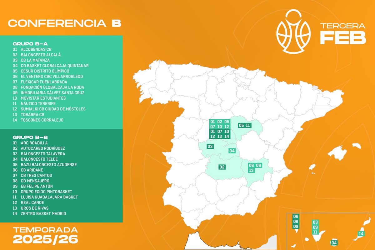 🇪🇸 Así será la #TerceraFEB 2025/26 Grupo - B-B✈️

📲 Descarga calendario en PDF ⬇
lc.cx/SlCjfB

✅ <a href="/ADCBoadilla/">Jofemesa ADC Boadilla</a> | <a href="/CBDaimiel/">CBDaimiel</a> | <a href="/Talavera_Basket/">Tecnocasa Baloncesto Talavera</a> | <a href="/baloncestotelde/">baloncestotelde</a> | <a href="/BAZU_bazudense/">BAZU Baloncesto Azudense</a> | <a href="/cbaridane/">CB ARIDANE</a> | <a href="/CBTresCantos/">C. B. Tres Cantos</a> | <a href="/CDMensajero/">C.D. Mensajero</a> | <a href="/ebfelipeanton/">Escuela de Baloncesto Felipe Antón</a> | <a href="/Pintobasket/">PINTOBASKET</a> |