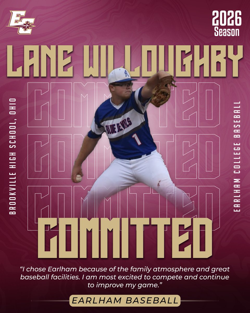 Welcoming our Earlham College baseball recruiting class for this coming season! Introducing, Lane Willoughby from Brookville HS, Ohio! #EarnedNotGiven