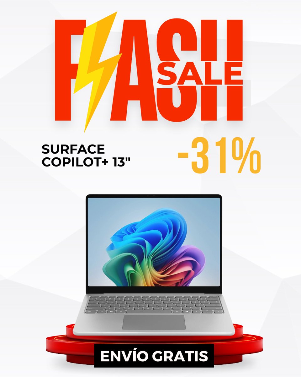 ⚡ OFERTA FLASH EN TECNOLOGÍA ⚡

💻 Microsoft Surface Laptop Copilot+ 13"

🔹 Snapdragon X Plus
🔹 16GB RAM | 256GB SSD
🔹 Color Plata

🔥 ¡Ahora con un -31% de descuento!

🛒 buff.ly/d64zVRt

#MicrosoftSurface #LaptopCopilot #AllzoneOfertas #TecnologíaTop #FlashSale