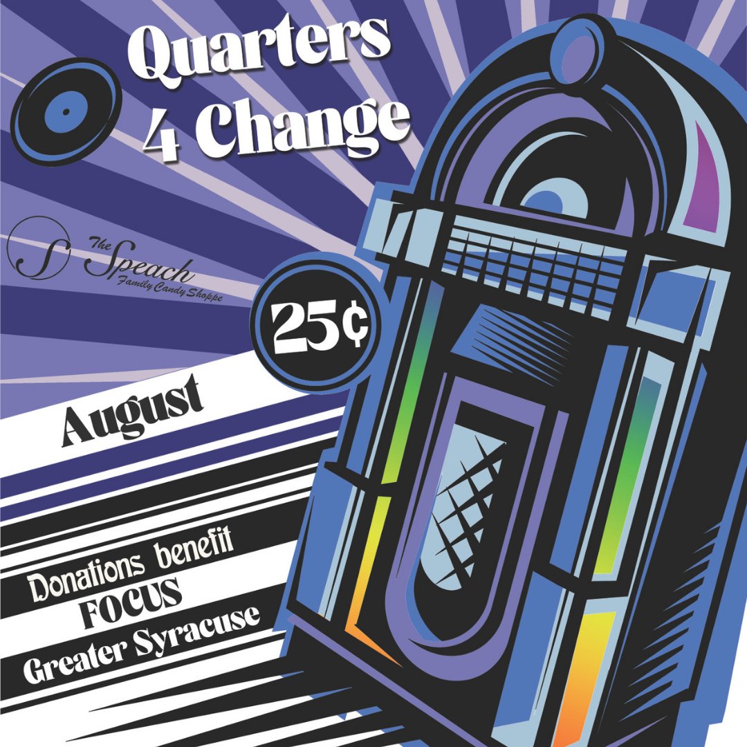 The final weekend of Quarters 4 Change is here!⌛There’s still time to be part of the sweetest way to support civic engagement in CNY!📍Stop by <a href="/SpeachCandy/">Speach Family Candy Shoppe</a> to drop a quarter in the jukebox. They’ll be open on Friday &amp; Saturday!
💻 Can’t visit? Give online speachfamilycandy.com/contents/en-us…