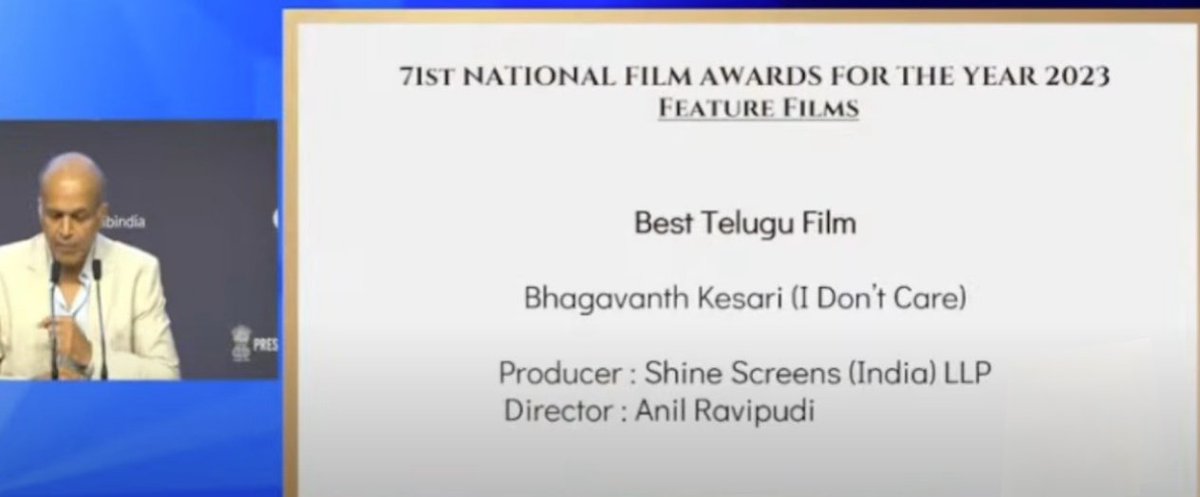 ncbn's tweet photo. #NationalFilmAwards
తెలుగు సినీ హీరో, పద్మ భూషణ్ నందమూరి బాలకృష్ణ నటించిన భగవంత్ కేసరి సినిమాకు 2023 సంవత్సరానికి గాను జాతీయ ఉత్తమ తెలుగు చిత్రం అవార్డు రావడం ఆనందం గా ఉంది. నాడు  ప్రేక్షకాదరణ పొందిన ఈ చిత్రానికి ఇప్పుడు అవార్డులు కూడా రావడం గొప్ప విషయం. బాలకృష్ణ గారికి, చిత్ర బృందానికి శుభాకాంక్షలు.