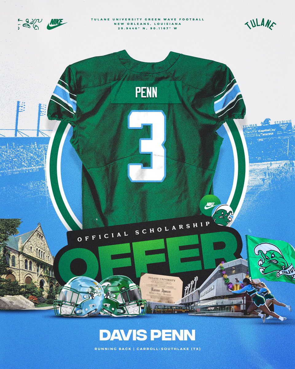 Davis Penn (@davispenn5) on Twitter photo Blessed to receive an official offer from <a href="/GreenWaveFB/">Tulane Football</a> <a href="/coachbhays/">Coach Brock Hays</a> <a href="/Coach_TKelley/">Tyler Kelley</a> <a href="/CoachJonSumrall/">Jon Sumrall</a> #RollWave <a href="/SLC_Recruiting/">Southlake Carroll FB Recruiting</a> Blessed to receive an official offer from <a href="/GreenWaveFB/">Tulane Football</a> <a href="/coachbhays/">Coach Brock Hays</a> <a href="/Coach_TKelley/">Tyler Kelley</a> <a href="/CoachJonSumrall/">Jon Sumrall</a> #RollWave <a href="/SLC_Recruiting/">Southlake Carroll FB Recruiting</a>