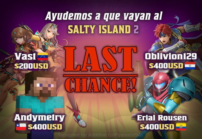 TachoSaid99's tweet image. ¡NECESITAMOS TODA LA AYUDA POSIBLE!

Como algunxs saben, se realizará el Salty Island 2 en Barranquilla el 30-31 de Agosto

Hay 4 jugadorxs de Smash Sudamérica que me encantaría que vayan:
