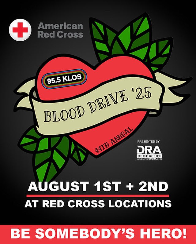 🩸The 44th Annual KLOS Blood Drive is BACK!🩸
Join us today &amp; tomorrow at @socalredcross locations &amp; help save lives.
💥 PLUS: Score a limited edition 2025 KLOS Blood Drive Shirt!
🔗 Find a donation site near you &amp; sign up now at 955KLOS.com
Presented by @dradvocates
