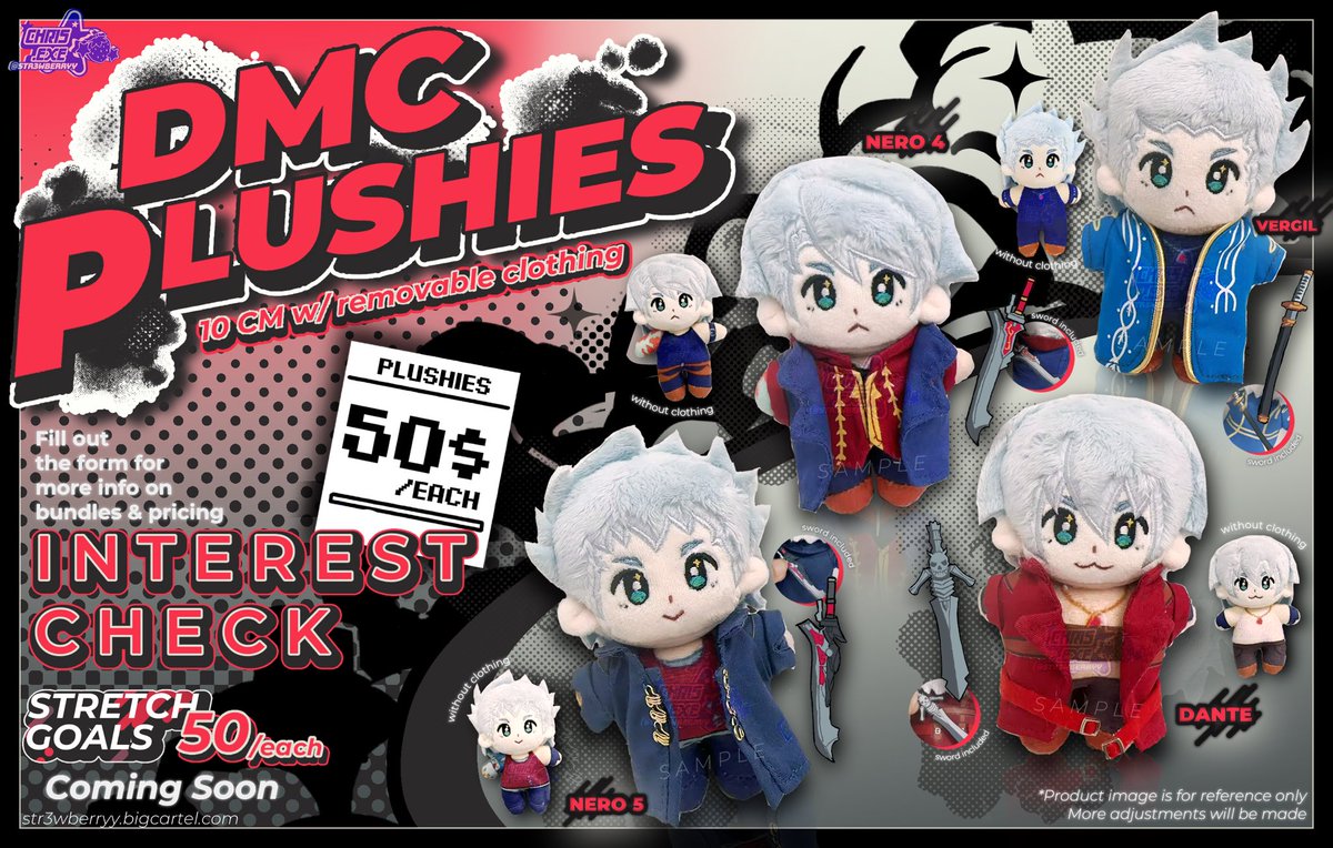 [rts appreciated]
INTEREST CHECK FOR MY NEW DMC PLUSHIES! 🗡️ 🩸✨

fill out the interest form for more info!