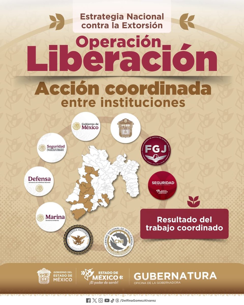 Con la #OperaciónLiberación trabajamos por la construcción de la paz y el bienestar de las familias mexiquenses.
Es el resultado de una estrategia encabezada por la <a href="/FiscaliaEdomex/">Fiscalía Edoméx</a>, el Gobierno del <a href="/Edomex/">Gobierno del Estado de México</a> y el Gabinete de Seguridad del <a href="/GobiernoMX/">Gobierno de México</a>, como parte de la Estrategia
