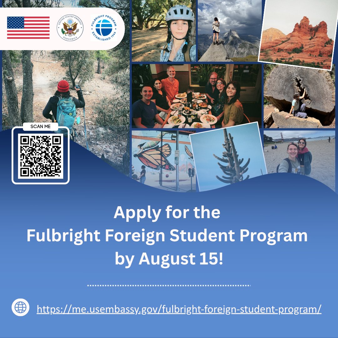 USEmbassyMNE's tweet photo. Jelena spent 8 months in Tucson, Arizona, as part of the Fulbright Foreign Student Program. Follow in her footsteps and seize the chance to study in the 🇺🇸 through this amazing opportunity. Only two weeks left to apply for #Fulbright! ➡️ https://t.co/rEbqSmdrJj https://t.co/MGqSJlFaQY
