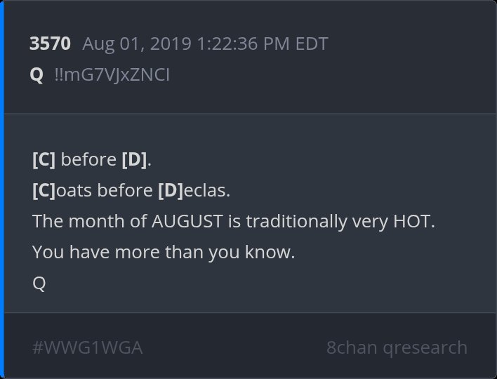 PillerRed's tweet image. 6 Year Delta‼️

"The month of AUGUST is traditionally very HOT.
You have more than you know.
Q"
🔥🔥🔥

#Obamagate #FisaGate #Spygate #RussiaHoax #YearOfTheBQQMERANG #Treason