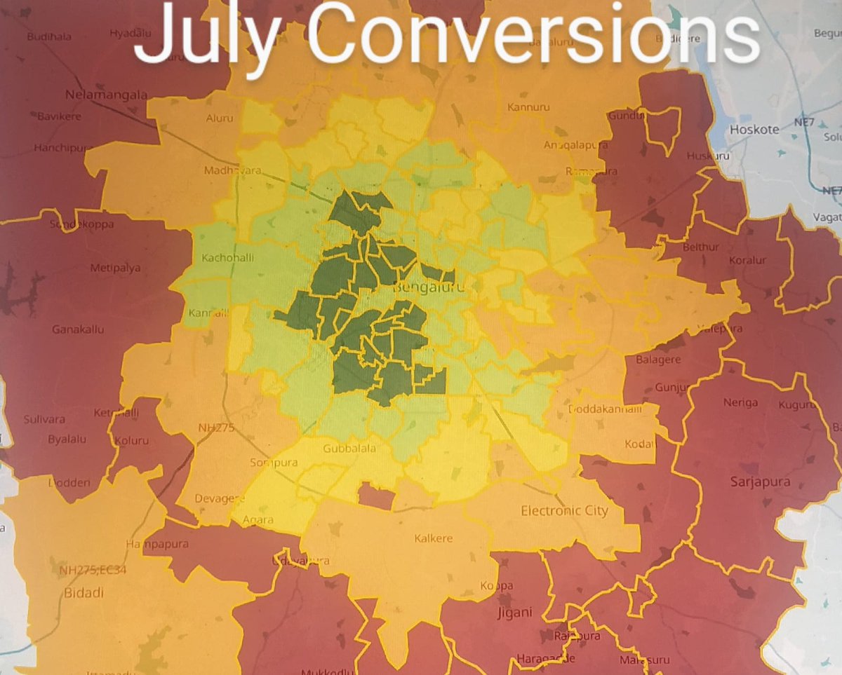 Here's how we performed in July, Bengaluru.

- Conversions are strong in South, South West, and West Bengaluru core areas.

- Searches are strong in South Bengaluru.

- Driver supply steadily increased over July but making them stay online is a challenge.

- Off peak performance