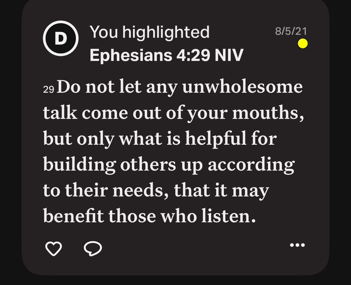 I follow other ‘Christian’ accts and we all fall into arguing. Even with myself, i would speak out in anger and speak out on this platform. 

But Ephesians 4:29 is something to strive for in an age of impulse and instant gratification