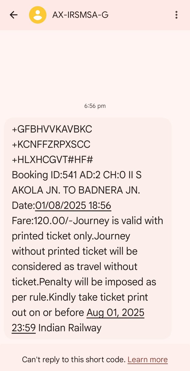 Amravati3's tweet photo. @RailwaySeva @IRCTCofficial Respected sir/mam, we booked unreserved papeless ticket using UTS app from AKOLA To BADNERA jn. by mistake but now I'm at SHEGAON station and not able to print ticket from source station,what can I do. Also I taken ticket from shegao to akola.Thankyou! https://t.co/SMq4L0Hyl4