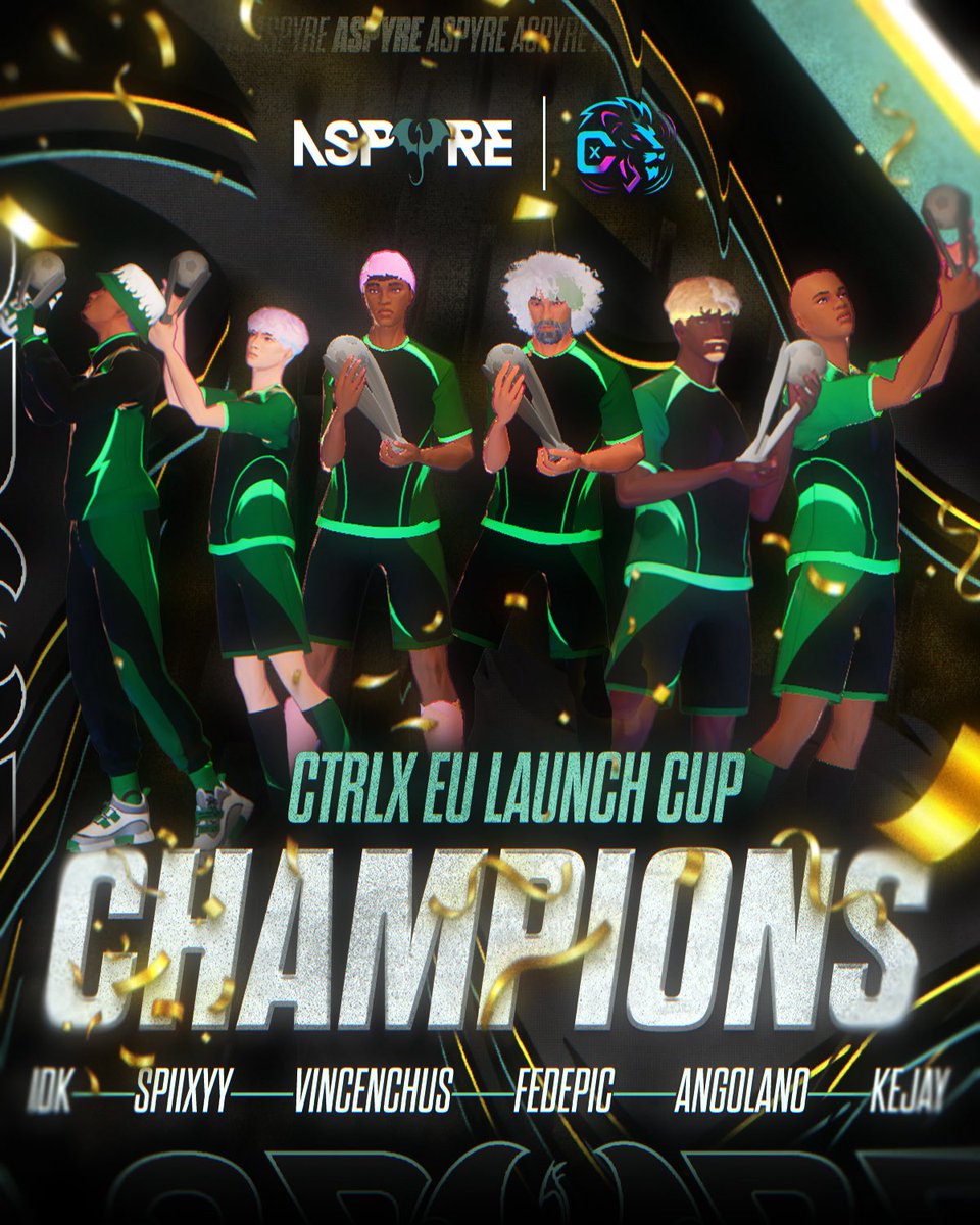 🌟CTRLX EU LAUNCH CUP CHAMPS🌟

Aspyre Rematch win their first event with the org just DAYS after being signed‼️

Please join us in congratulating the players:
🐉<a href="/666idk999/">idk</a>
🐉@Spiixyy_
🐉@VincenchusRM
🐉<a href="/FedeJoestarRM/">Federico Berti</a>
🐉<a href="/Ango21_/">Ango</a>
🐉<a href="/KejayRL/">Kejay</a>

#A4G🐉 #Rematch⚽️ #Champs🏆 #Esports🎮