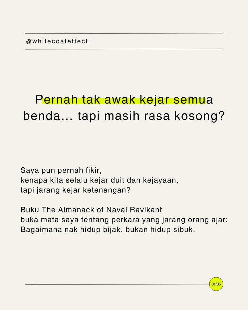 whitecoatent's tweet photo. Bahagia itu hanya akan datang bila punya wang?

Ya, wang itu penggerak banyak perkara, namun bukan satu-satunya punca bahagia. https://t.co/AGb0cAQziz