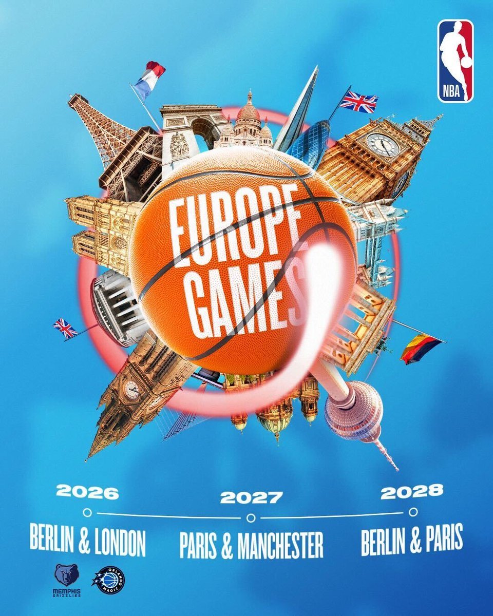 ⛹️‍♂️ Avrupa'da 3 yılda 6 NBA maçı yapılacak 

🏀 2026'da Berlin ve Londra, 2027'de Paris ve Manchester, 2028'de ise Berlin ve Paris, normal sezon karşılaşmalarına ev sahipliği yapacak.

1️⃣ Berlin ve Manchester'da ilk kez NBA'in normal sezon maçı oynanacak. v.aa.com.tr/3646582