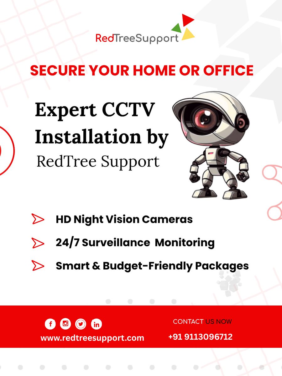 redtreesup2024's tweet image. Secure your home or office with expert CCTV installation services from RedTreeSupport.:
🌐 Join us now—visit our website! lnkd.in/gRiEgiWZ
#RedTreeSupport #RTS
#cctv #officesecurity #surveillancesystem
#smartsecurityindia #cctvsetup
#hdvideosurveillance #cctvexpert