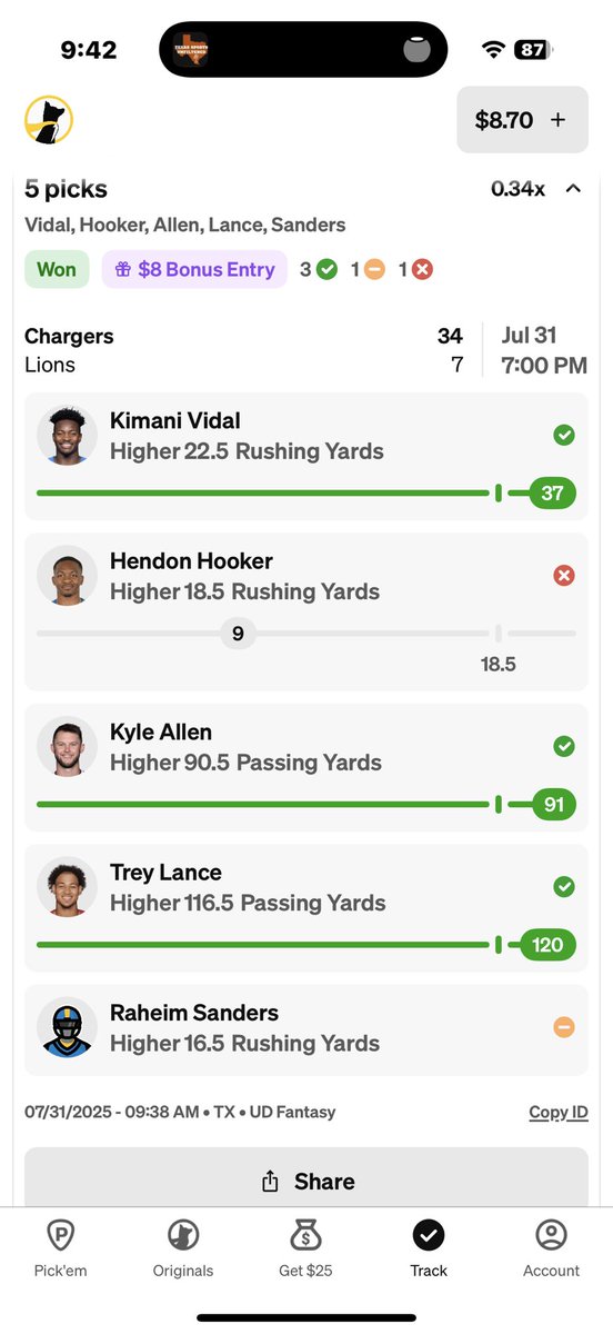 ATx_RC_Addicts's tweet image. Hey @NotTheFakeWags maybe this will get us back laughing… @Underdog gave me a free $8 pick yesterday for the HOF game and Trey Lance got me some free cash!