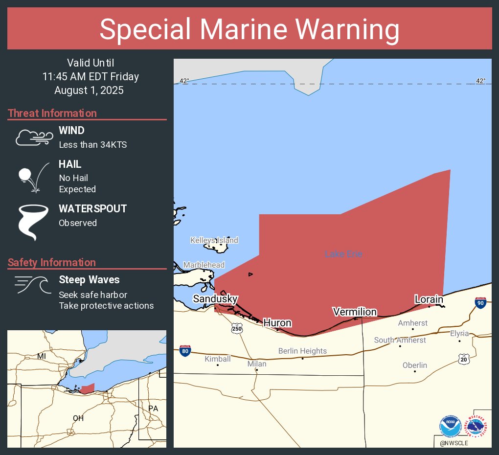 Special Marine Warning including the Vermilion to Avon Point OH beyond 5 nm off shoreline to US-Canadian border, The Islands to Vermilion OH, The Islands to Vermilion OH beyond 5 nm off shoreline to US-Canadian border and Vermilion to Avon Point OH until 11:45 AM EDT