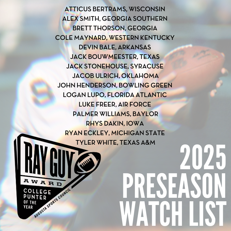 Congratulations to our 2025 Ray Guy Award Preseason Watch List! 

Additional punters will be added to the watch list throughout the college football season. 

Named for football's premier punter, the Ray Guy Award honors the nation's best punter in the FBS. 

#RayGuyAward | #RGA