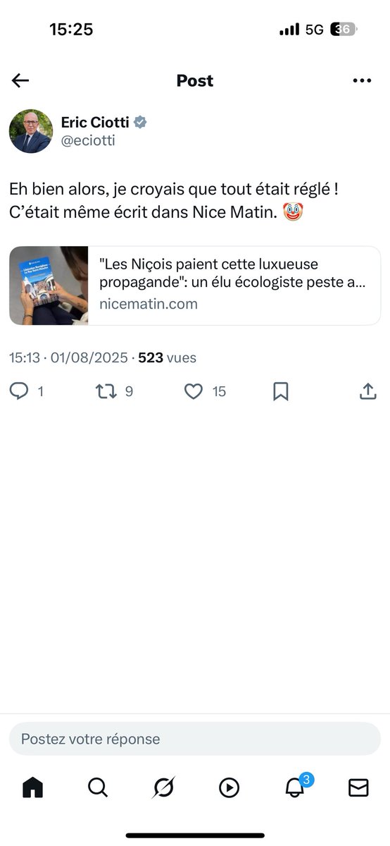 anthony_borre's tweet photo. Deux tweets, même phrase, même émoji, sujets différents.
Comme il n’a ni idée, ni programme, ni souci de ce qui est bon pour Nice, @eciotti recycle les blagues.
Prochaine étape : copier-coller son non-projet ? 🤡 #nice06 https://t.co/PXxlJD5rlk