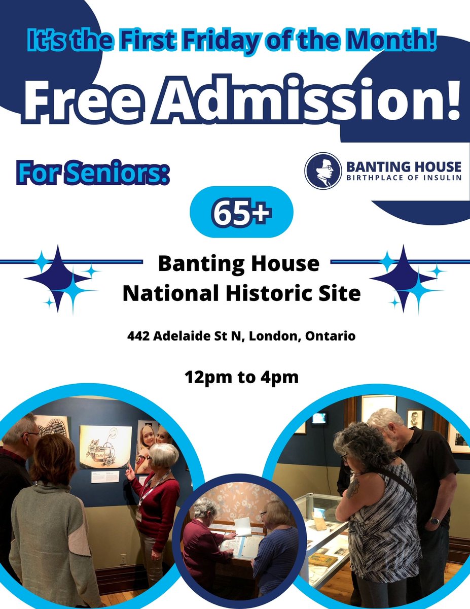BantingHouse's tweet photo. It is the First Friday of August! Seniors (65+) can enjoy FREE ADMISSSION to Banting House for #FirstFridays. Visit Banting House TODAY, Friday, August 1st between 12-4pm.
#bantinghouse #birthplaceofinsulin #thisplacematters #t1d #t2d #diabetes #ldont #museums #ldnmuse #histmed https://t.co/HWVUUsKkv7