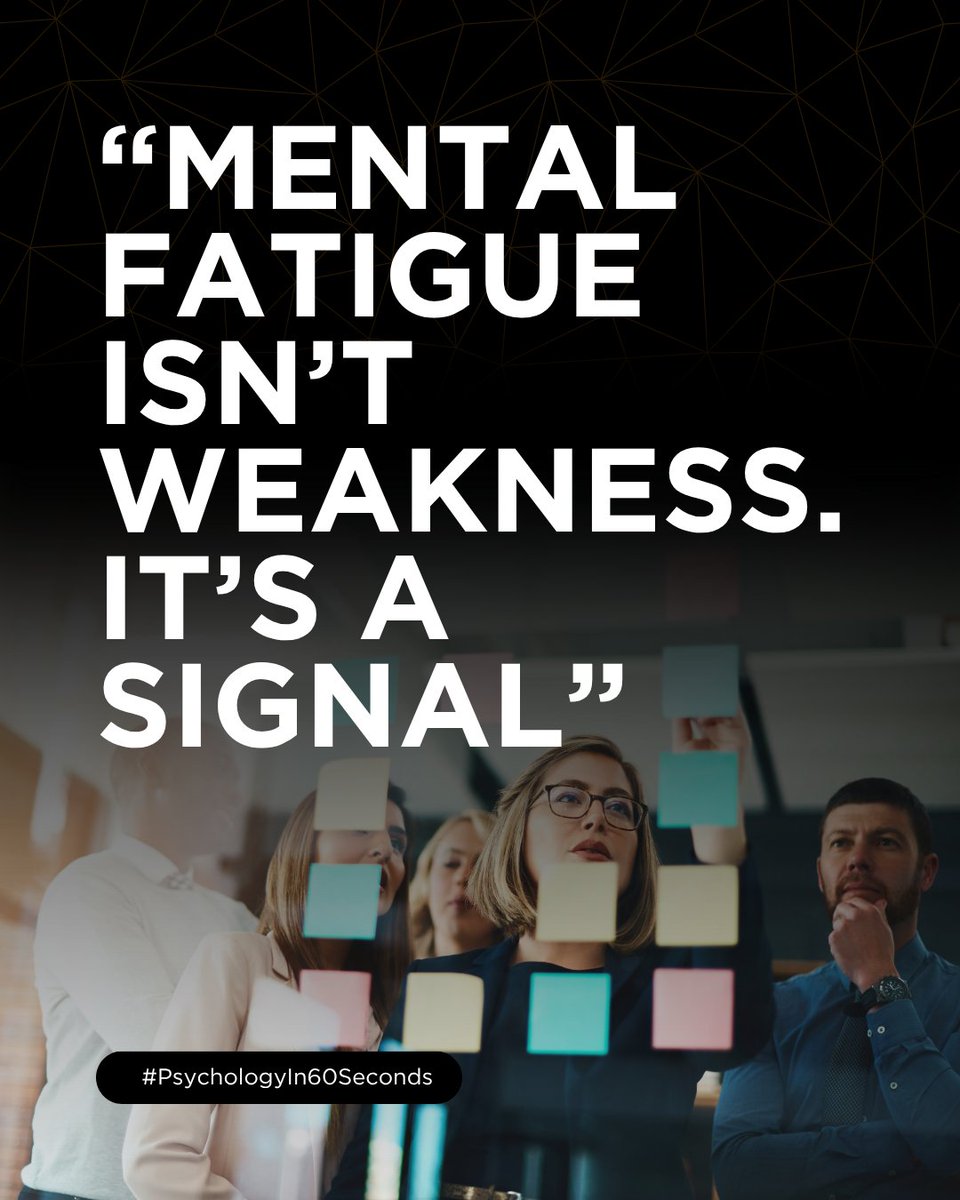 Mental fatigue isn’t weakness.
It’s feedback.

Your brain is doing heavy lifting: pressure, decisions, noise, expectations.

Fatigue is a signal, not a flaw.
Listen early. Respond wisely.

#PsychologyIn60Seconds #TherapistsTake #MentalFatigue #HighPerformanceMindset