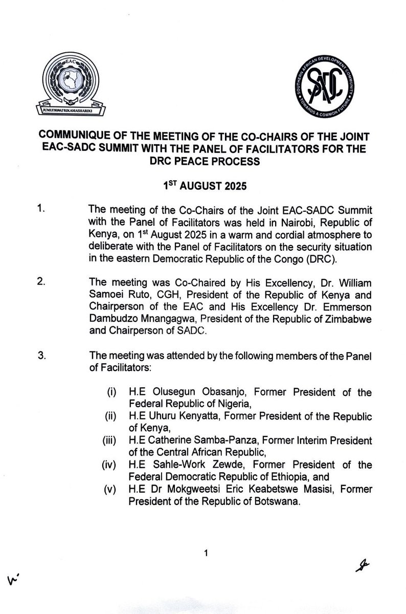 SylivanusK's tweet photo. The Joint #EAC‑#SADC Summit HoS and Gov’t have adopted a resolution to merge the #Nairobi and #Luanda peace processes into a single unified initiative to enhance complementarity and diplomatic coordination on the #conflict in the #EDRC https://t.co/UrFAmcZw4m