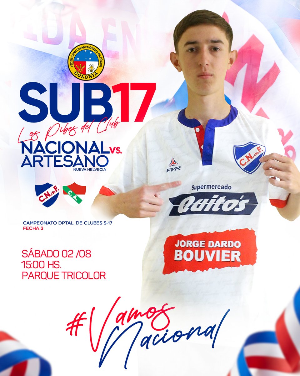 PARTIDO POR LIDERAR LA SERIE

#SUB17 Nuestros juveniles reciben en nuestro PARQUE TRICOLOR a Artesano de Nueva Helvecia. 

⏰15:00
🗓️ SÁBADO 02/08

#VamosNacional 🔵⚪🔴
#LosPibesDelClub