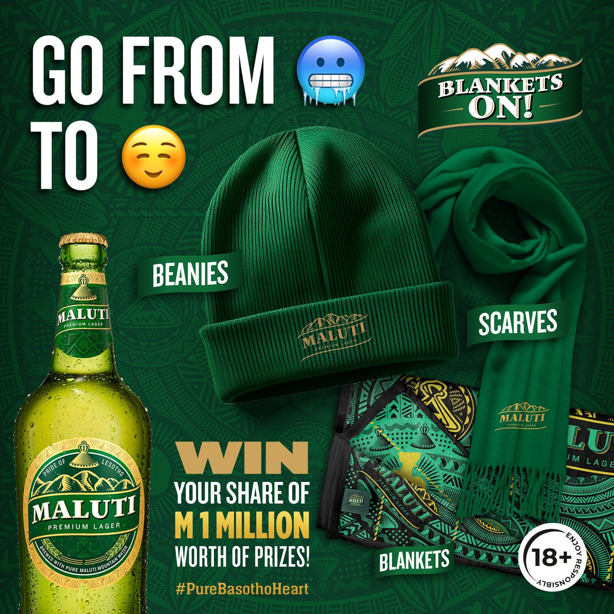 ❄️ The only thing that should be cold this winter is your Maluti. Get to stores now and stand a chance to win temperature-raising merch! 🧣 See in-store for details. #PureBasothoHeart #ResponsibleTogether