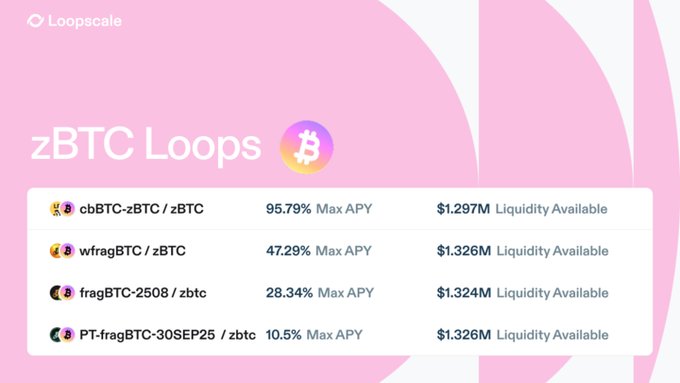 zBTC Loops by Loopscale showcasing high APYs and liquidity options