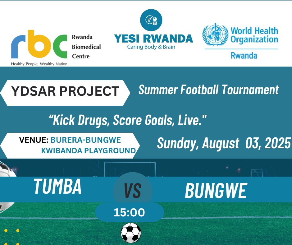Youths Empowerment Scholars Initiative Rwanda (@yesi_rwanda) on Twitter photo ⚽ Match Day 3: Beyond the Scoreboard
Staying drug‑free isn’t just discipline — it’s a commitment to mental strength, healthier choices & a future full of possibilities.
On & off the pitch, let’s champion resilience and protect our potential.
#YDSARProject
<a href="/jnabdallah/">UTUMATWISHIMA</a> ⚽ Match Day 3: Beyond the Scoreboard
Staying drug‑free isn’t just discipline — it’s a commitment to mental strength, healthier choices & a future full of possibilities.
On & off the pitch, let’s champion resilience and protect our potential.
#YDSARProject
<a href="/jnabdallah/">UTUMATWISHIMA</a>