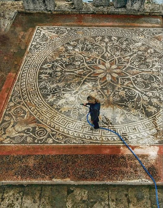 A monumental example of early European mosaic art.

This 2,400 year old floor from the Aigai Palace in Vergina, Greece—constructed during the reign of Philip II—offers a rare glimpse into classical Macedonian grandeur.