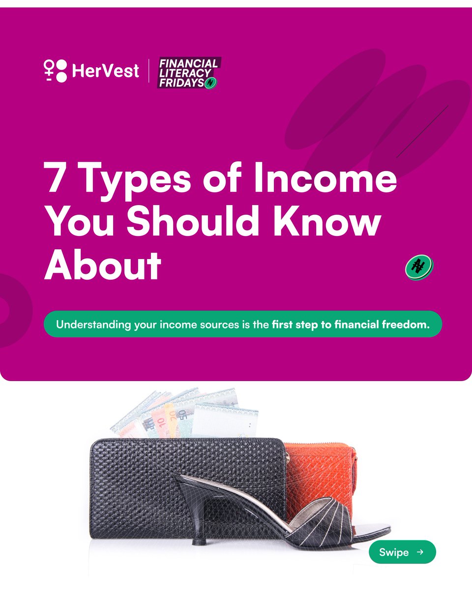 Hervestng's tweet image. 💸 One stream of income won’t cut it anymore.
If you want to build real wealth, you need multiple.
Here are 7 types of income every woman should know (and build):
From salary to side hustles, investments &amp;amp; more👇
#FinancialLiteracy #HerVest #MultipleStreamsOfIncome