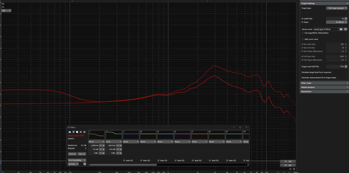 creep_crow's tweet photo. @JaRaBaaaa 詳しくは、Sean Olive博士が第157回AES会議で発表した「A comparison of in-ear headphone target curves for the Brüel &amp; Kjær Head &amp; Torso Simulator Type 5128」を参考にしてください。Harman Beta 2024 targetの考え方と同様に、lsとhsを追加したDFをTargetとして設定することをおすすめします。 https://t.co/M1p5X9idrx