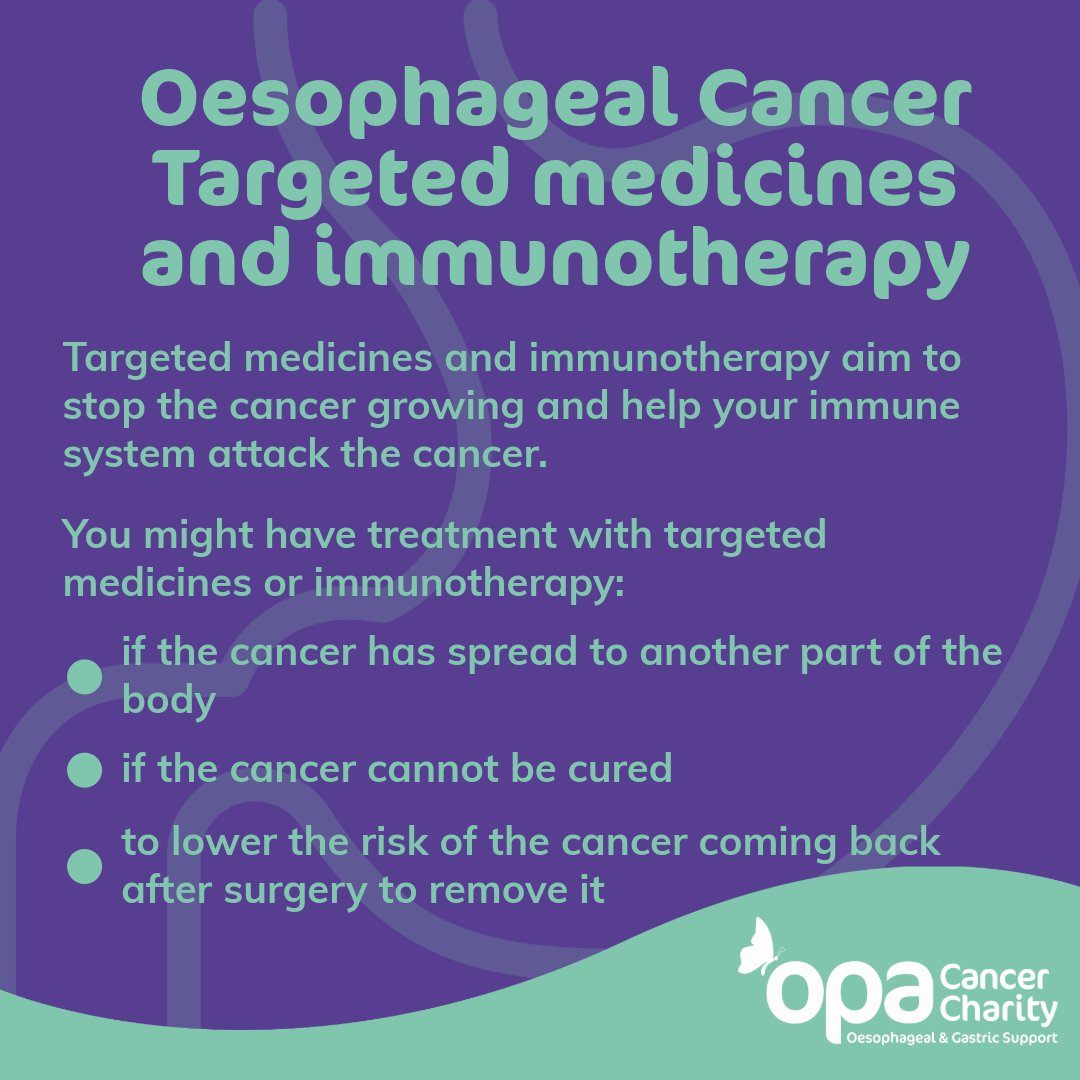 Oesophageal Cancer Surgery, Chemotherapy, Radiotherapy and Targeted medicines and immunotherapy.

Information from NHS.

#opa #cancer #charity #OesophagealCancer #Oesophagus #OesophagealCancerAwareness