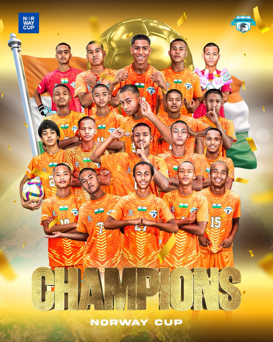 minervapunjabfc's tweet image. HISTORY CREATED! 🇮🇳⚔️

From the fields of India to the grand stage of Europe 

Minerva Warriors are the CHAMPIONS of the NORWAY CUP 2025! 🏆

This isn’t just football —
This is a revolution.

#MAFC #Warriors #TheFactory #IndianFootball #NorwayCup #WarriorsInEurope