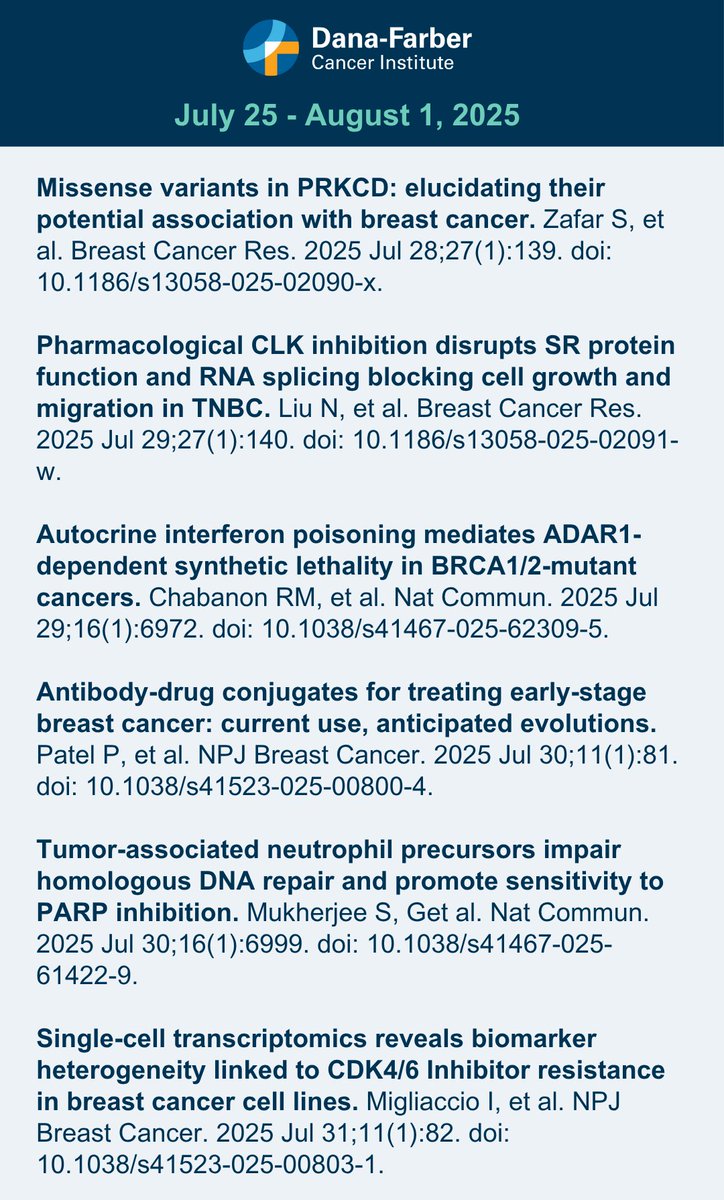 Here's the most recent #BreastCancer Research Digest - a summary of last week’s publications from select high-impact journals (July 25th- August 1st, 2025). #ClinicalResearch #CancerTreatment #BCSM #BreastCancerResearch