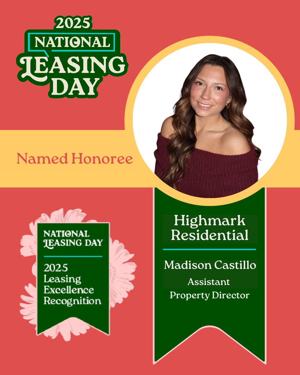 🔦 This week’s spotlight: Madison Castillo, Assistant Property Director at <a href="/HighmarkRes/">Highmark Residential</a>
🎉 #NationalLeasingDay Honoree 🎉

Join us in celebrating Madison for her outstanding performance and dedication to driving results!

#LeasingLeadership #TechChampions #FutureOfLeasing