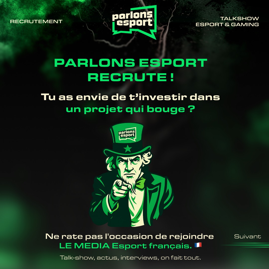 💚 PARLONS ESPORT RECRUTE 💚

L'esport te passionne ? 👀

Tu aimes un jeu, une scène en particulier ? 🎮

Regarde les différents postes proposés en faisant défiler le thread 🧵 et n'hésite pas à nous contacter ✉️