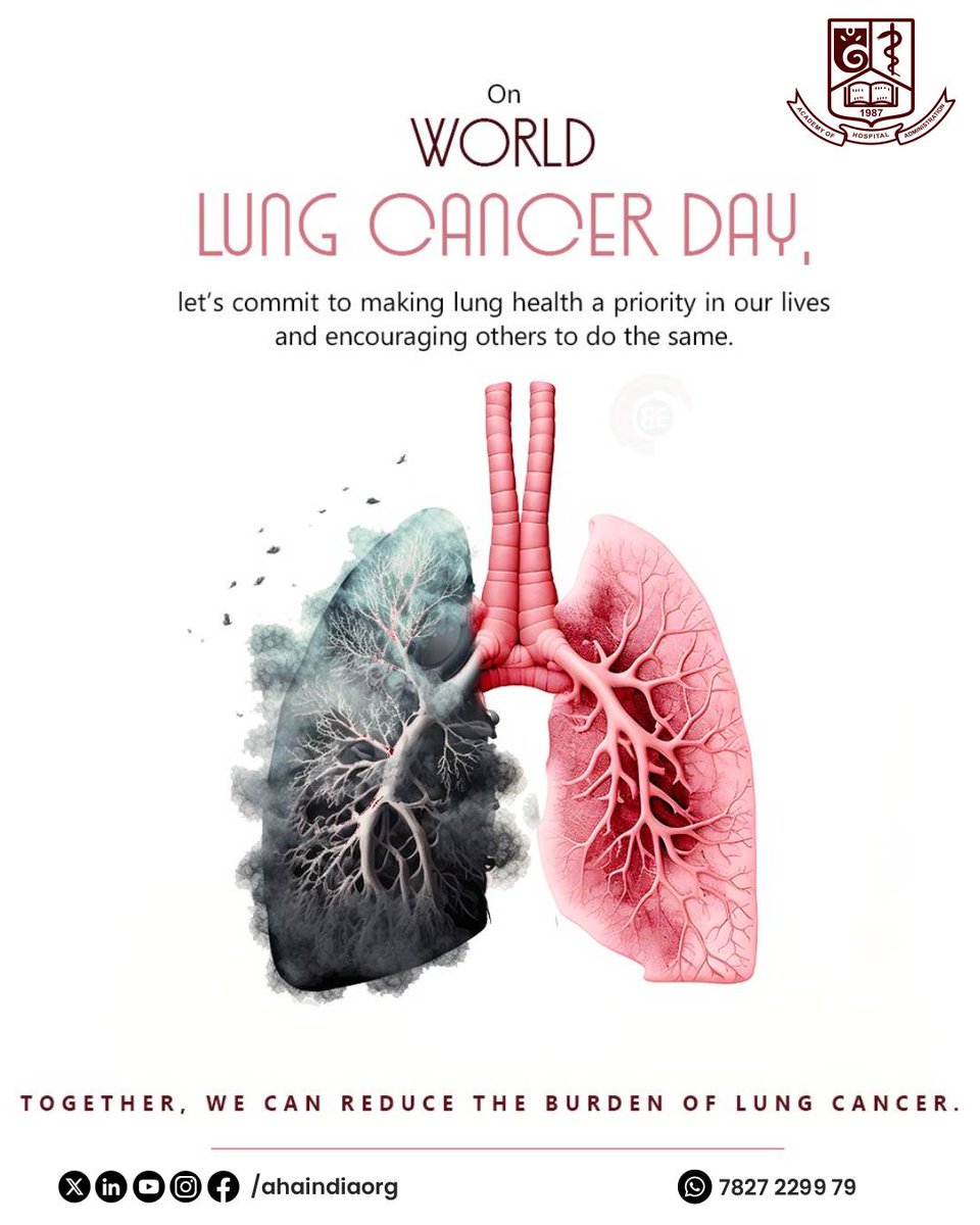 🫁 On #WorldLungCancerDay, let’s unite under the 2025 theme:
 "Stronger Together – United for Lung Cancer Awareness."
Together, we can reduce the burden through awareness, early detection &amp; action.
#AHAIndia #LungHealth #CancerAwareness #StrongerTogether