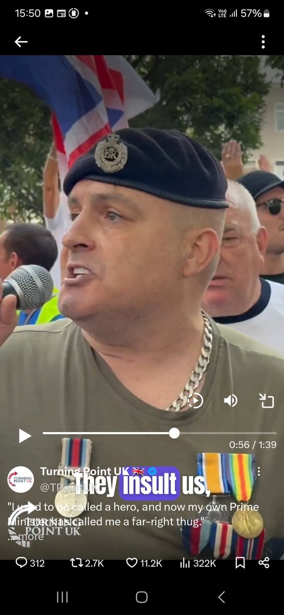 1.  NO veteran wears medals on a t-shirt.
2.  Why is he wearing WW1 and WW2 medals on his left and Afghanistan medal on his right side. These are the wrong way round.  Every veteran knows this.  Own medals left side.  Family medals right side.
3. Is he a walt.  Regards a veteran