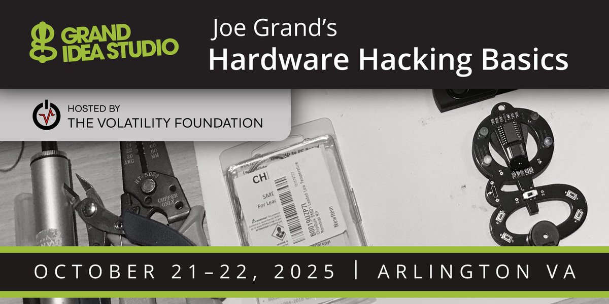 We are excited to announce that we are hosting a second training course for #FTSCon week! Join @JoeGrand as he leads his popular 2-day Hardware Hacking Basics course on Oct. 21-22 in Arlington VA!