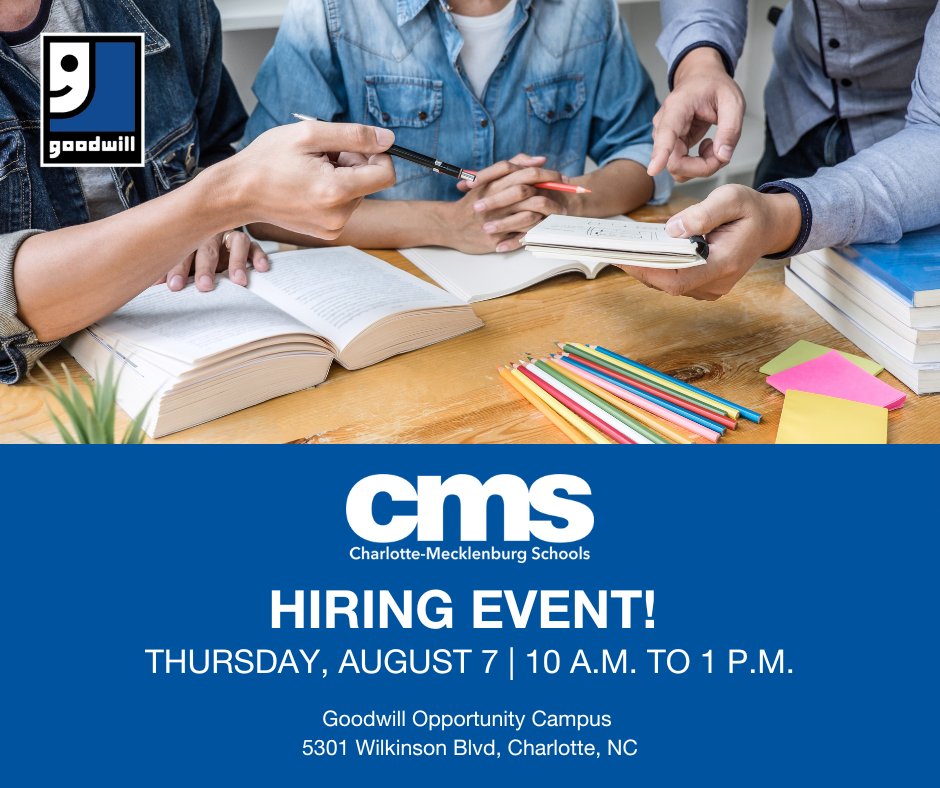 Goodwill Industries of the Southern Piedmont (@goodwillsp) on Twitter photo 📣<a href="/CharMeckSchools/">Charlotte-Mecklenburg Schools</a> is hiring! Join us for on-site interviews at the Goodwill Opportunity Campus.
📅 Aug 7 | 5301 Wilkinson Blvd, CLT
Register Today: tinyurl.com/cms250807
#NowHiring #CharlotteJobs #CMSCareers 📣<a href="/CharMeckSchools/">Charlotte-Mecklenburg Schools</a> is hiring! Join us for on-site interviews at the Goodwill Opportunity Campus.
📅 Aug 7 | 5301 Wilkinson Blvd, CLT
Register Today: tinyurl.com/cms250807
#NowHiring #CharlotteJobs #CMSCareers