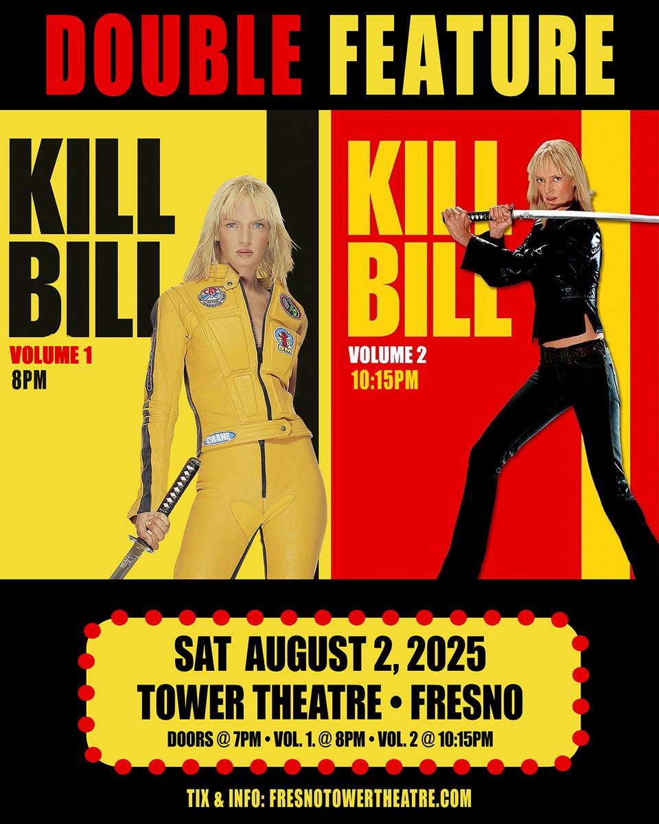 Good Medicine (@goodmedicine805) on Twitter photo KILL BILL vol 1 + 2 Double Feature tomorrow August 2nd at Tower Theatre! Get your tickets while you can: towertheatre.ticketsauce.com/e/kill-bill
<a href="/NumbskullShows/">Numbskull Shows</a> #goodmedicine #towertheatre #Fresno KILL BILL vol 1 + 2 Double Feature tomorrow August 2nd at Tower Theatre! Get your tickets while you can: towertheatre.ticketsauce.com/e/kill-bill
<a href="/NumbskullShows/">Numbskull Shows</a> #goodmedicine #towertheatre #Fresno