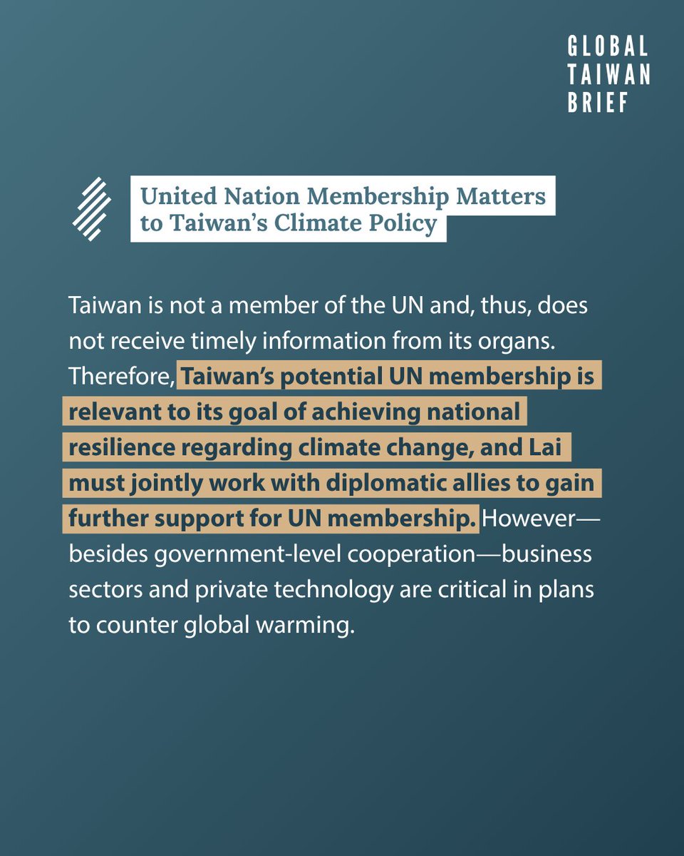 Independent Scholar Maytapat Pararaman analyzes Taiwan’s approach to combating #ClimateChange in #GTB 10.14. Transnational collaboration and public-private partnerships are key to achieving #NationalResilience. 

🌱Review the full article here: ow.ly/yyry50Wy17X