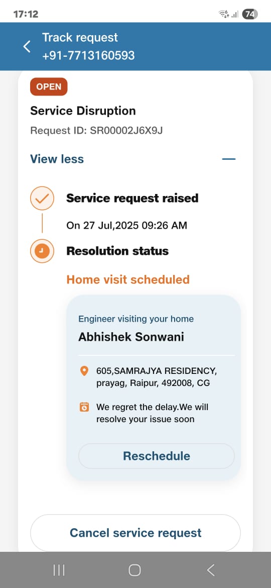 Bishal Goyal (@ommbishal) on Twitter photo Hey <a href="/reliancejio/">Reliance Jio</a> my fiber is not working from last 1 week. No location visit by the support.
Please check this screenshot
What kind of service it is
<a href="/jagograhakjago/">Consumer Affairs</a> <a href="/JioCare/">JioCare</a> <a href="/JioHotstar/">JioHotstar</a> Hey <a href="/reliancejio/">Reliance Jio</a> my fiber is not working from last 1 week. No location visit by the support.
Please check this screenshot
What kind of service it is
<a href="/jagograhakjago/">Consumer Affairs</a> <a href="/JioCare/">JioCare</a> <a href="/JioHotstar/">JioHotstar</a>