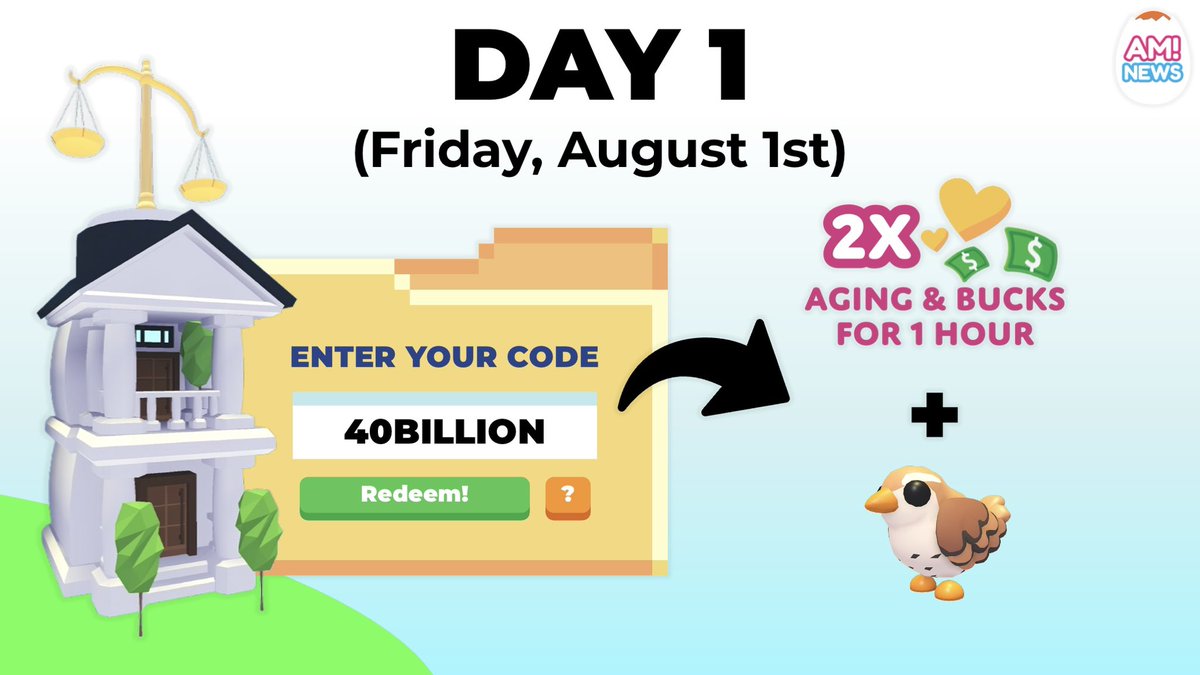 Join Adopt Me today to collect a FREE Wren and enter code ‘40BILLION’ for 1 hour of 2x Bucks and Aging! 😁