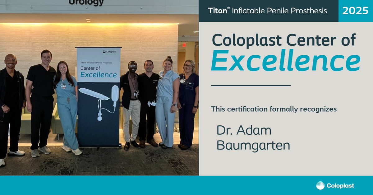 Coloplast Interventional Urology (@coloplast_md) on Twitter photo Congrats to Dr. <a href="/adam_baumgarten/">Adam Baumgarten</a> for their inclusion in the Coloplast Titan® IPP Center of Excellence! This designation recognizes physicians who have completed a significant amount of Titan IPP implant procedures and demonstrated expertise in the education and treatment of ED. Congrats to Dr. <a href="/adam_baumgarten/">Adam Baumgarten</a> for their inclusion in the Coloplast Titan® IPP Center of Excellence! This designation recognizes physicians who have completed a significant amount of Titan IPP implant procedures and demonstrated expertise in the education and treatment of ED.